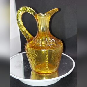 RARE Vintage U.S. Glass Co Beaded Grape Amber Brown Cruet Pitcher Vase Victorian